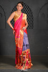 Virasat ~Handloom Pure Silk Paithani Lehenga With Zari Work with Muniya Border Dupatta in Blue & Pink - verymuchindian.com