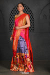 Virasat ~Handloom Pure Silk Paithani Lehenga With Zari Work with Muniya Border Dupatta in Blue & Pink - verymuchindian.com