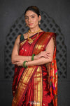 Virasat ~ Handloom Pure Silk Paithani Nauvari with Fancy Peacock Pallu in Maroon - verymuchindian.com