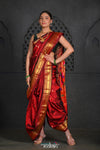 Virasat ~ Handloom Pure Silk Paithani Nauvari with Fancy Peacock Pallu in Maroon - verymuchindian.com
