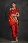 Virasat ~ Handloom Pure Silk Paithani Nauvari with Fancy Peacock Pallu in Maroon - verymuchindian.com