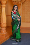 Virasat ~ Handloom Pure Silk Paithani Silver Zari with Peacock Pallu in in Royal Green - verymuchindian.com