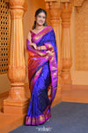 Virasat ~ Handloom Pure Silk Paithani Violet Border with Fancy Parrot Pallu in Royal Blue - verymuchindian.com