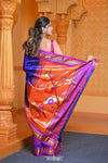 Virasat ~ Handloom Pure Silk Paithani Violet Border with Fancy Parrot Pallu in Royal Blue - verymuchindian.com
