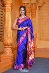 Virasat ~ Handloom Pure Silk Paithani Violet Border with Fancy Parrot Pallu in Royal Blue - verymuchindian.com