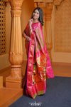 Virasat ~ Handloom Pure Silk Paithani with Baghicha Pallu in Dual Tone Pink & Green - verymuchindian.com