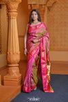 Virasat ~ Handloom Pure Silk Paithani with Baghicha Pallu in Dual Tone Pink & Green - verymuchindian.com