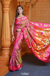 Virasat ~ Handloom Pure Silk Paithani with Baghicha Pallu in Dual Tone Pink & Green - verymuchindian.com