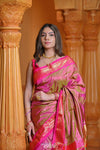 Virasat ~ Handloom Pure Silk Paithani with Baghicha Pallu in Dual Tone Pink & Green - verymuchindian.com