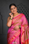 Virasat ~ Handloom Pure Silk Paithani with Fancy Parrot Pallu in Dual Tone Pink Green - verymuchindian.com