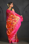 Virasat ~ Handloom Pure Silk Paithani with Fancy Parrot Pallu in Dual Tone Pink Green - verymuchindian.com
