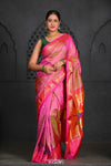 Virasat ~ Handloom Pure Silk Paithani with Fancy Parrot Pallu in Dual Tone Pink Green - verymuchindian.com