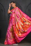 Virasat ~ Handloom Pure Silk Paithani with Fancy Parrot Pallu in Dual Tone Pink Green - verymuchindian.com