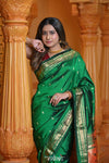 Virasat ~ Handloom Pure Silk Paithani with Fancy Parrot Pallu in Royal Green - verymuchindian.com