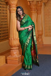 Virasat ~ Handloom Pure Silk Paithani with Fancy Parrot Pallu in Royal Green - verymuchindian.com