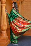 Virasat ~ Handloom Pure Silk Paithani with Fancy Parrot Pallu in Royal Green - verymuchindian.com