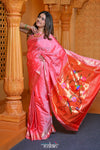 Virasat ~ Handloom Pure Silk Paithani with Fancy Parrot Pallu in Soft Pink Peach Pallu - verymuchindian.com