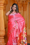 Virasat ~ Handloom Pure Silk Paithani with Fancy Parrot Pallu in Soft Pink Peach Pallu - verymuchindian.com