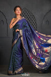 Virasat ~ Handloom Pure Silk Paithani with Fancy Peacock Pallu in Midnight Blue - verymuchindian.com