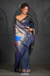 Virasat ~ Handloom Pure Silk Paithani with Fancy Peacock Pallu in Midnight Blue - verymuchindian.com