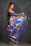 Virasat ~ Handloom Pure Silk Paithani with Fancy Peacock Pallu in Midnight Blue - verymuchindian.com