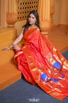 Virasat ~ Handloom Pure Silk Paithani with Fancy Peacock Pallu in Peach Pink - verymuchindian.com