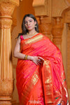 Virasat ~ Handloom Pure Silk Paithani with Fancy Peacock Pallu in Peach Pink - verymuchindian.com