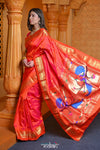 Virasat ~ Handloom Pure Silk Paithani with Fancy Peacock Pallu in Peach Pink - verymuchindian.com