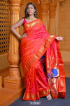 Virasat ~ Handloom Pure Silk Paithani with Fancy Peacock Pallu in Peach Pink - verymuchindian.com