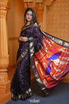 Virasat ~ Handloom Pure Silk Paithani with Fancy Peacock Pallu in Wine - verymuchindian.com