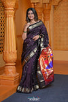 Virasat ~ Handloom Pure Silk Paithani with Fancy Peacock Pallu in Wine - verymuchindian.com