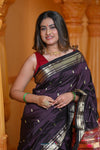 Virasat ~ Handloom Pure Silk Paithani with Fancy Peacock Pallu in Wine - verymuchindian.com