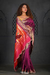 Virasat ~ Handloom Pure Silk Paithani with Fancy Peacock Pallu with Embroidered Border in Purple - verymuchindian.com