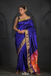 Virasat ~ Handloom Pure Silk Paithani with Fancy Peacock Pallu with Embroidered Border in Royal Blue - verymuchindian.com