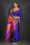 Virasat ~ Handloom Pure Silk Paithani with Fancy Peacock Pallu with Embroidered Border in Royal Blue - verymuchindian.com