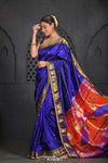 Virasat ~ Handloom Pure Silk Paithani with Fancy Peacock Pallu with Embroidered Border in Royal Blue - verymuchindian.com