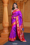 Virasat ~ Handloom Pure Silk Paithani with Fancy Peacock Parrot Pallu in Purple Pink - verymuchindian.com