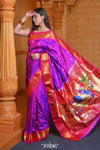 Virasat ~ Handloom Pure Silk Paithani with Fancy Peacock Parrot Pallu in Purple Pink - verymuchindian.com