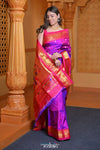 Virasat ~ Handloom Pure Silk Paithani with Fancy Peacock Parrot Pallu in Purple Pink - verymuchindian.com