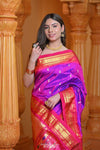 Virasat ~ Handloom Pure Silk Paithani with Fancy Peacock Parrot Pallu in Purple Pink - verymuchindian.com