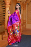 Virasat ~ Handloom Pure Silk Paithani with Fancy Peacock Parrot Pallu in Purple Pink - verymuchindian.com