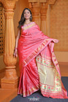 Virasat ~ Handloom Pure Silk Paithani with Lotus Tawa Pallu in Pink Peach - verymuchindian.com