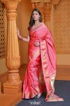 Virasat ~ Handloom Pure Silk Paithani with Lotus Tawa Pallu in Pink Peach - verymuchindian.com