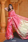 Virasat ~ Handloom Pure Silk Paithani with Lotus Tawa Pallu in Pink Peach - verymuchindian.com