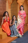 Virasat ~ Handloom Pure Silk Paithani with Lotus Tawa Pallu in Starlight Grey - verymuchindian.com