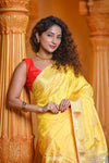 Virasat ~ Handloom Pure Silk Paithani with Lotus Tawa Pallu in Sunlight Yellow - verymuchindian.com
