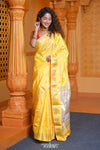 Virasat ~ Handloom Pure Silk Paithani with Lotus Tawa Pallu in Sunlight Yellow - verymuchindian.com