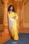 Virasat ~ Handloom Pure Silk Paithani with Lotus Tawa Pallu in Sunlight Yellow - verymuchindian.com
