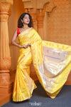 Virasat ~ Handloom Pure Silk Paithani with Lotus Tawa Pallu in Sunlight Yellow - verymuchindian.com