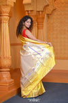 Virasat ~ Handloom Pure Silk Paithani with Lotus Tawa Pallu in Sunlight Yellow - verymuchindian.com
